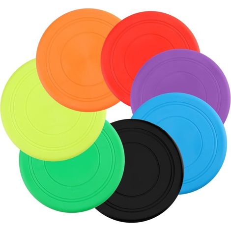 Un ensemble de 7 frisbees en caoutchouc, de 17,8 cm de diamètre, pour lancer, s'entraîner, jouer et attraper. (1/5)