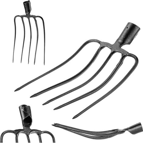 KADAX Heugabel ohne Stiel, aus Stahl, Mistgabel, Mistforke, Grabgabel, 5 Zinken