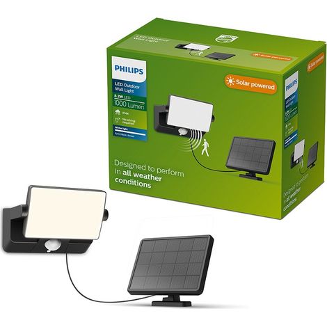 Luz de seguridad solar fyns negra 8,2 w, 1000/50 im, 3000 k