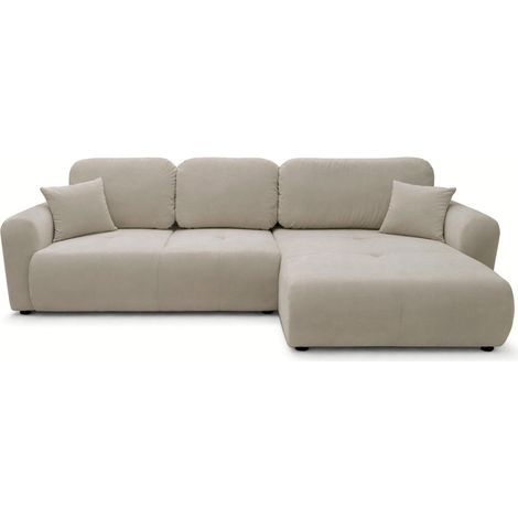 Selsey Olido - L-Form Eckschlafsofa mit Bettkasten, beiger Velours (1/5)