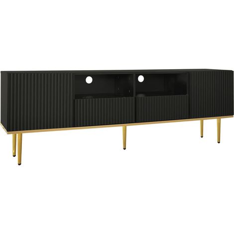 Modernes TV-Möbel in Schwarz mit goldenen Details, 165 x 36 x 55 cm (1/5)