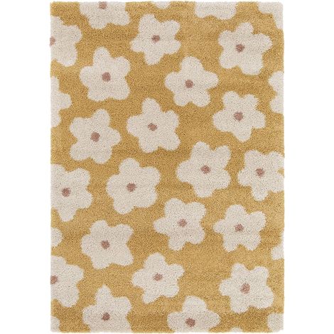 BOBOCHIC - Tapis poils courts SUZY motif fleur 160x230 Jaune (1/5)