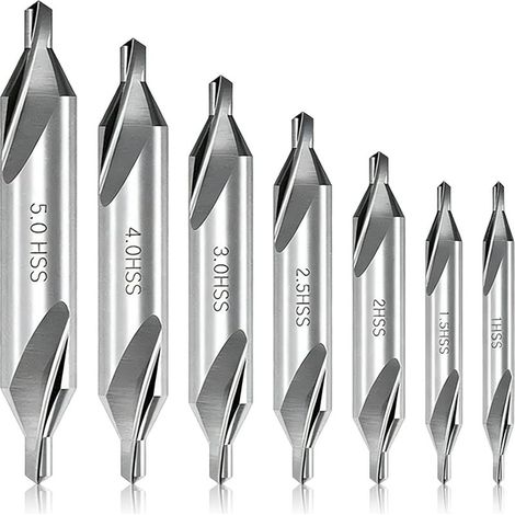 Lot de 7 forets à centrer M2 HSS double extrémité, fraise métal haute précision pour tour à métaux et perceuse colonne, outils de perçage professionnel acier aluminium bois 1.0/1.5/2.0/2.5/3.0/5.0mm (1/5)