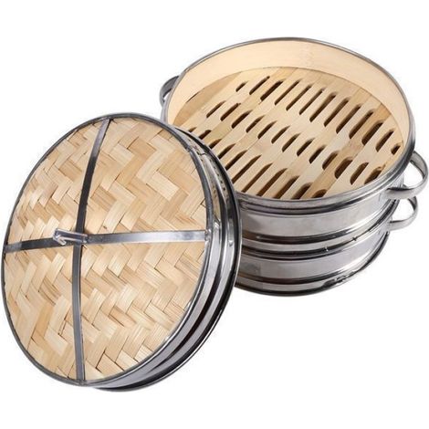 Cuiseur vapeur - Bambou - 2 niveaux - 20 cm - Écologique - Cuisson saine (1/5)