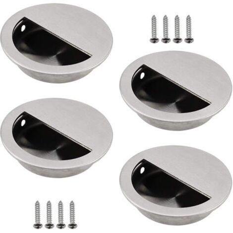 Poignées Encastrées en Acier Inoxydable Argenté Poignée Porte Coulissante Ronde Ø50mm avec un Trou Semi-circulaire de 40 x 20mm Facile à Tirer pour Porte Coulissante Autre Meuble(4pcs) (1/5)