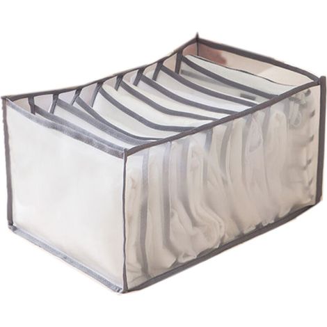 Boîte de rangement portable en filet, boîte de rangement multifonctionnelle pliable avec séparateur de tiroir, adaptée aux jupes et aux pantalons, 9 compartiments, grise. (1/5)