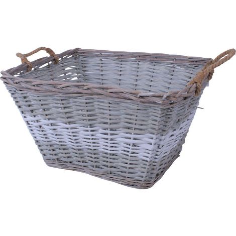 Cestone quadrato in vimini bianco e grigio con manici in corda, 60x50x37 cm (1/3)