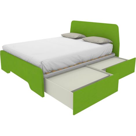 Letto matrimoniale 160x200 con testate sagomate e cassettoni - Verde mela