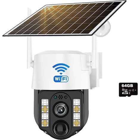 Caméra Solaire 4G/WiFi extérieure étanche IP Camara PIR détection Humaine CCTV sécurité Protection Batterie intégrée avec Panneau Solaire(WiFi Cam 64GB Card) (1/5)