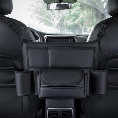 (Version améliorée A) Boîte de rangement en cuir pour dossier de siège, porte-sac à main de voiture, organisateur entre les sièges, combleur d'espace entre les sièges avant, étui de rangement pour acc (1/5)