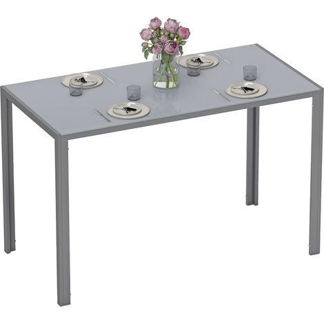 HOMCOM Modern Rectangular 4 Seater Dining Table with Tempered Glass Top