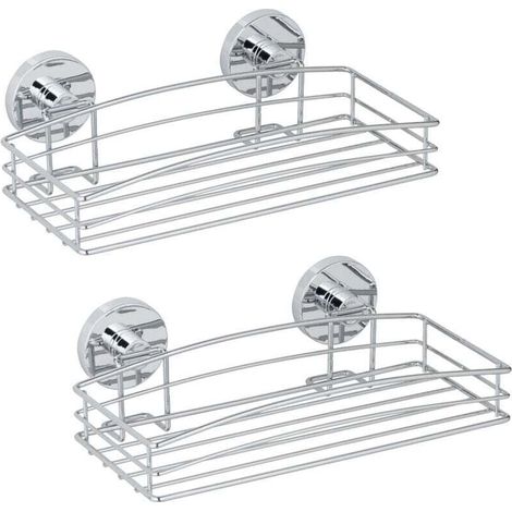 Lot de 2 étagères de douche , Système Fixation Vaccum-Loc® sans perçage, repositionnable inclus, Charge jusqu'à 33kg, 26x6,5x14 cm, Argent (1/4)