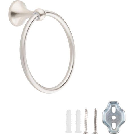 Anneau porte-serviette en nickel satiné, fixation murale, finition brossée, diamètre 18 cm, usage salle de bain, design moderne, résistant à l’humidité. (1/5)