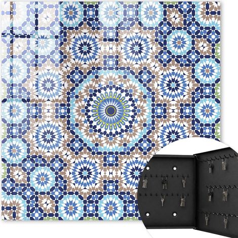 Armoire à clés - (30 cm x 30 cm) - Boîte à clés murale - Coffret de rangement pour clés - Couleur noire - Ouverture vers la droite - Pour maison et bureau - mosaïque orientale (1/5)