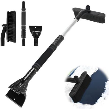 Grattoir à Glace et Brosse à Neige (2 en 1),Outil de Déneigement pour la Neige Givrée avec Poignée en Mousse,Brosse à Neige Voiture Ajustables,Amovible,pour Camion Automobile SUV Pare-Brise-Noir (1/5)