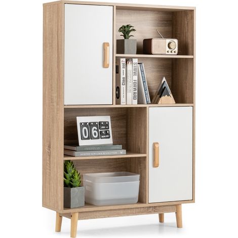 Libreria di legno con 4 livelli e 4 mensole aperte, Libreria per libri foto decorazioni con cuscinetti Bianco (1/3)