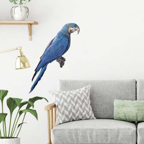 Sticker décoratif, photo du péroquet ara hyacinthe, déco tropicale, 68 cm X 24 cm (1/5)