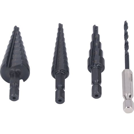 4-teiliges HSS-Stufenbohrer-Set mit gerader Nut, wärmebehandelt, aus Hochgeschwindigkeitsstahl (HSS) (1/5)