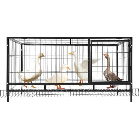 Poulailler noir 120 x 58 x 62 cm, pour l'intérieur et l'extérieur avec collecte automatique des œufs, enclos en métal pour 9 à 10 poules, fonction roulettes, plaque supérieure amovible (1/5)