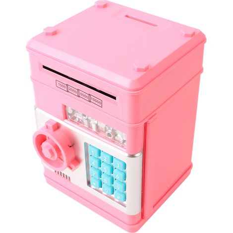 Tirelire pour enfants en forme de boîte à monnaie, avec une serrure à combinaison, pour ranger pièces et billets, rose. (1/5)