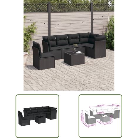 The Living Store Salon de jardin 7 pcs avec coussins noir résine tressée - Ensemble Salon De Jardin - Meuble De Jardin - Salon De Jardin Design - Mobilier De Jardin - Canapé Jardin (1/3)