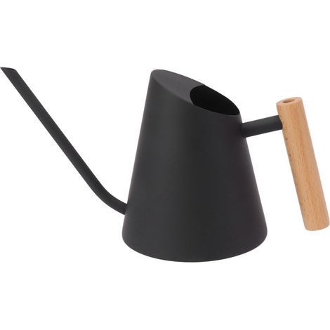 Gießkanne mit langem Ausguss, rostfreier Edelstahl-Gießtopf mit Holzgriff für Bonsai im Innen- und Außenbereich, schwarz (1/5)