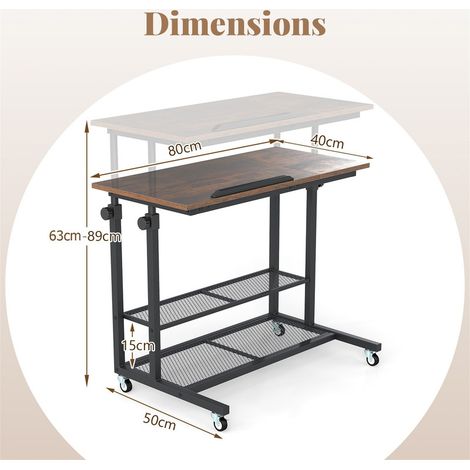Mobile Height Adjustable Sit Stand Desk with Tilting Top & Castors Home Office Workstation