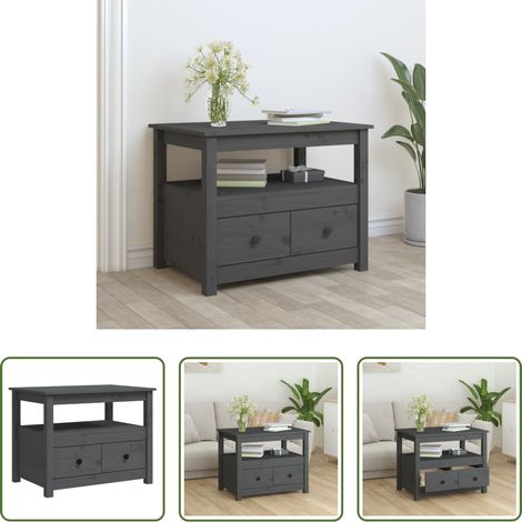 Bois de pin massif - Table basse Gris 71x49x55 cm Bois massif de pin (1/5)