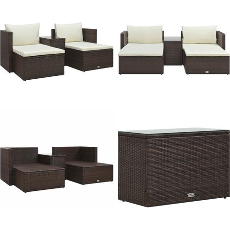 5-tlg. Garten-Lounge-Set mit Auflagen Poly Rattan Braun - Gartensitzgruppe - Loungemöbel - Outdoor-Sitzecke - Poolbereich Dekoration - Gartenmöbel Set - Home & Living