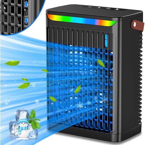 Mini-tragbare Klimaanlage, persönliche Klimaanlage mit 5 Gebläsestufen und 2 Sprühdüsen, mobiler Ventilator mit 2/4/6-Stunden-Timer und 7 LEDs (1/5)