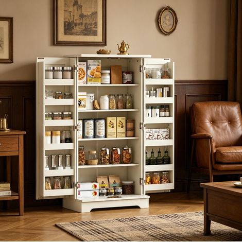 Columna de cocina 60x40x120 cm MDF marfil, almacenaje compacto – MEUBLIV (1/5)