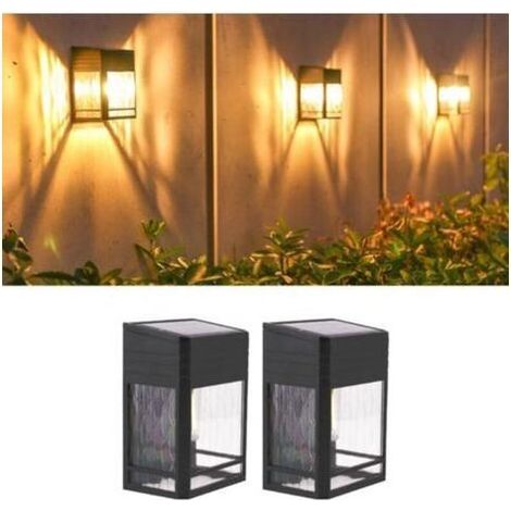 Lampes solaires de clôture de jardin, appliques murales solaires d'extérieur étanches, lumières de terrasse pour clôture, terrasse, porte, terrasse, escaliers, blanc chaud 3000 K [énergie de classe A] (1/5)