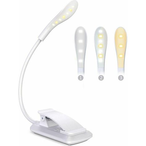 Lampe Lecture LED Rechargeable Clip, Col Flexible 360°, 3 Modes Lumière & Intensité, Tactile, pour Livre, Voyage, Veilleuse (1/4)