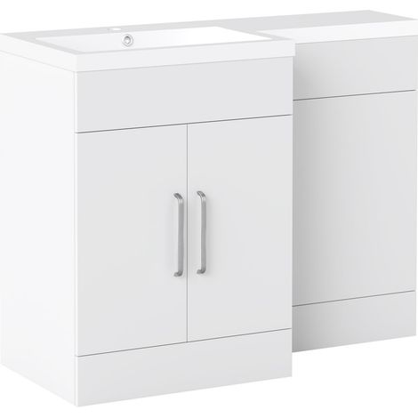 Acezanble 1100mm Bathroom Vanity Unit with Resin Basin Toilet Cabinet Free Standing Bathroom Storage Unit Furniture White