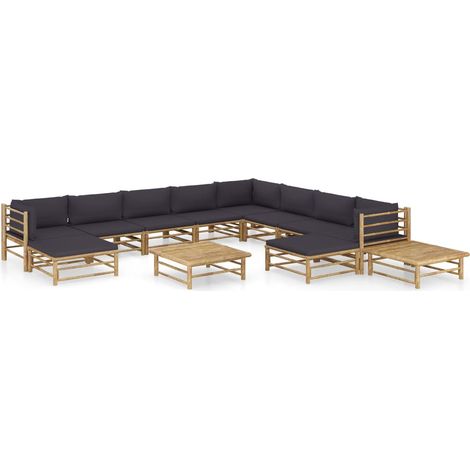 12-tlg. Garten-Lounge-Set mit Dunkelgrauen Kissen Bambus