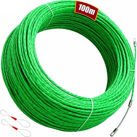 Aiguille Electricien, 100 m 4,5 mm Tire Fils Electrique Tire Cable Electrique Tire Fils Electricien Aiguille Baguette Tire Fil Electricien avec 2 Ressorts de Guidage, Vert (1/5)