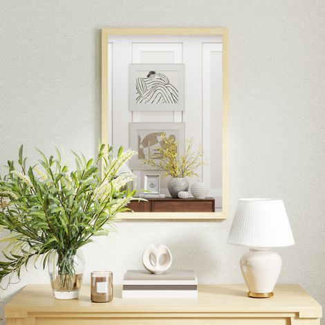 Miroir mural rectangulaire 60 x 40 cm, cadre en bois naturel, idéal pour la salle de bain, salon ou chambre (1/5)