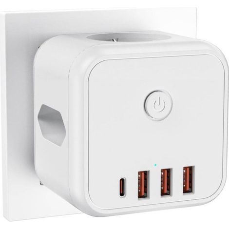 Multiprise Murale - 7 Prises Dont 1 USB-C - Sans Fil Carrée - Pour Cuisine Bureau Voyage - 1 Unité (1/4)