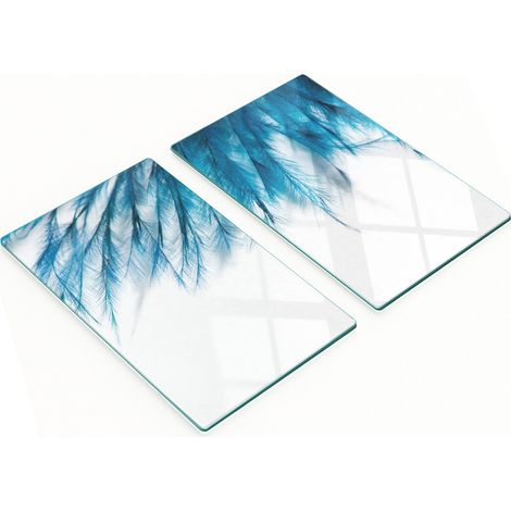 Tableros de vidrio elegantes y duraderos con estampado de plumas azules, 2x30x52 cm.