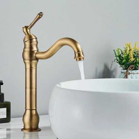 Waschtischarmatur Antikes Messing Einhebelmischer 360° Schwenkbar Vintage Retro Stil für Bad und Küche (1/5)