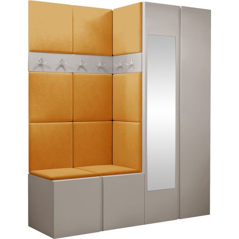 Conjunto para recibidor Pinis X, Cachemira, 186x158x46cm, Espejo, Aglomerado laminado, Tapiz, Colocada, Montada en la pared