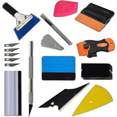 Kit 12 pièces outil pose film vinyle auto, lisseur carrosserie teinture vitre, raclette application adhésif voiture, accessoire tuning intérieur extérieur (1/4)