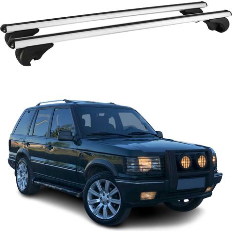 OMAC Barres de toit en aluminium pour Land Rover Range Rover II 1995-2002 – TÜV / DIN 75302:2019 – Antivol inclus – Charge max 75 kg – 2 barres Argent (1/4)