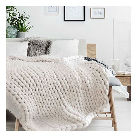 The Home Deco Factory – Plaid en grosse maille beige 120x150 cm – Doux et cosy pour canapé ou lit – Parfait pour hiberner au chaud