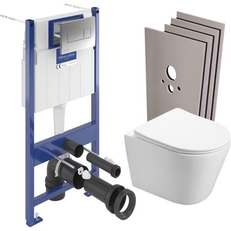 ViConnect Pro S Pack WC Bâti Villeroy & Boch + WC Swiss Aqua Technologies sans bride, fixations invisibles + Plaque + habillage