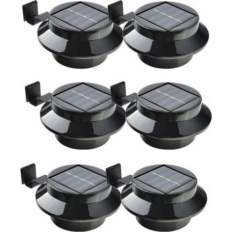 Lot de 6 lampes LED à énergie solaire pour gouttière, clôture, toit, gouttière, jardin, cour, mur, noir (1/4)