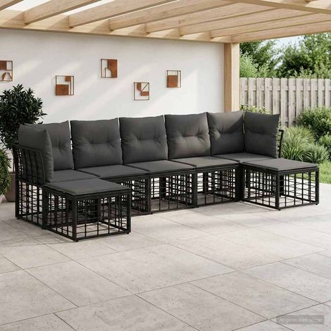 vidaXL  Outdoor Sofa Set  Black Poly Rattan