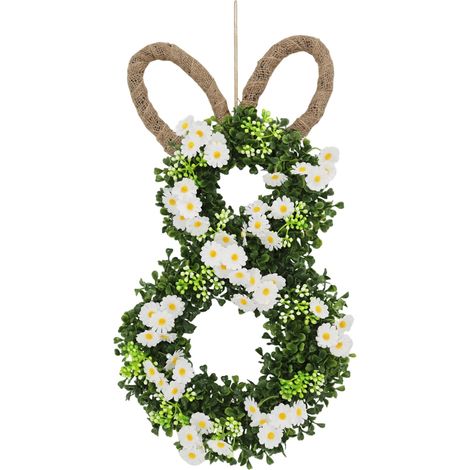 Guirlande De Pâques - Lapin En Rotin Avec Fleurs Artificielles - Décoration De Porte Pliable Pour Le Printemps - 1 Pièce (1/5)