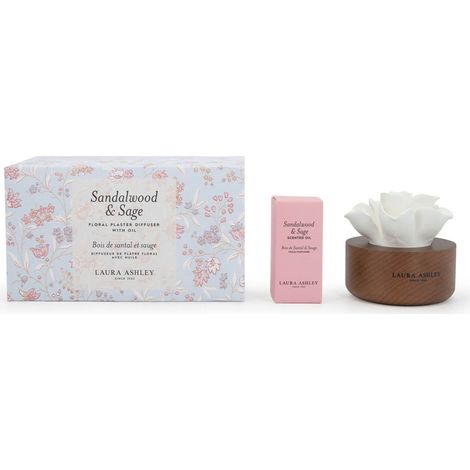 Duftblumen Laura Ashley Sandalwood & Sage, HxBxT: 9x11x16 cm, Keramik, Glas, Paulownia-Holz, Raumduftblume
