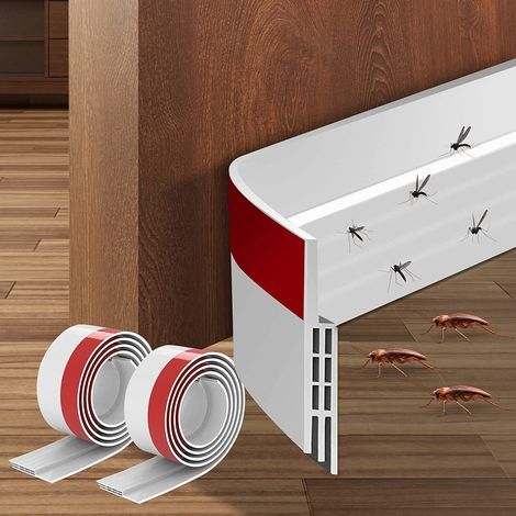 Bas de Porte Adhésif, 100 x 5cm Boudin de Porte, TPE Caoutchouc Blanc Bande d'étanchéité Isolant Phonique, Anti Bruit Poussière Stop à l'air Froid Anti Souris Fourmi Cafard Insectes (2PCS) (1/5)